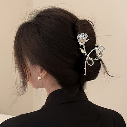 Metal Rose Flower Hair Clip Back Head Hair Ornaments