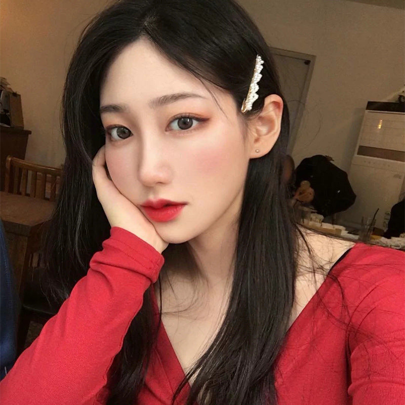 Simple Side Clip Girl Heart Pearl One Word Clip Bangs Clip Set