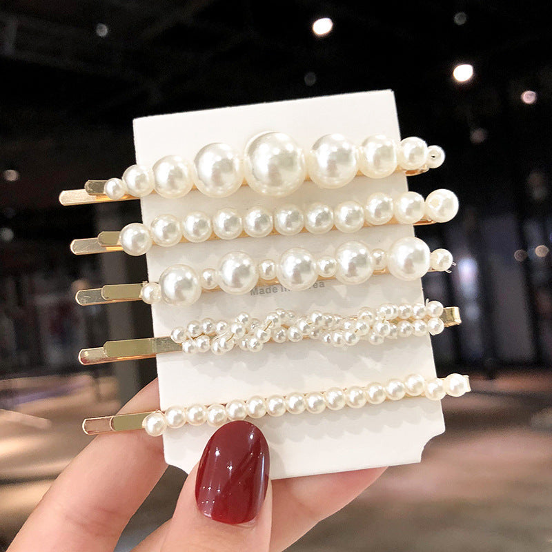 Simple Side Clip Girl Heart Pearl One Word Clip Bangs Clip Set