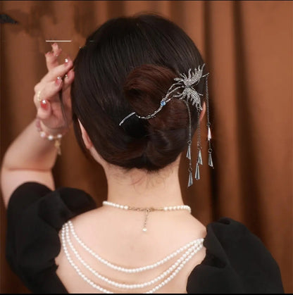 Copper Alloy Hair Ornament Zircon Butterfly Tassel Hairpin