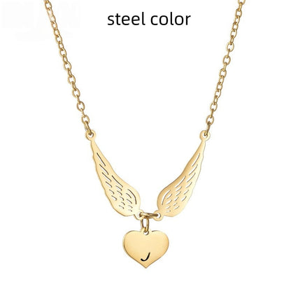 Laser-engraved Hollowed-out Wing Heart Pendant Necklace