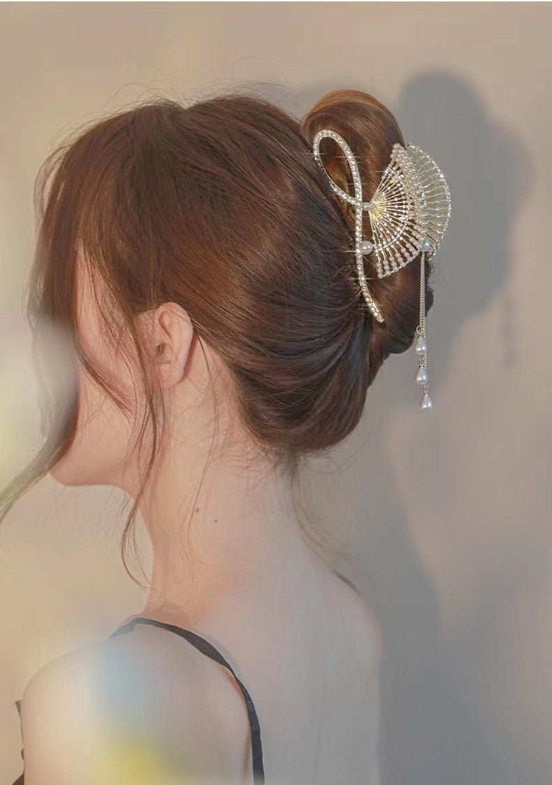 Fan Tassel Grip Female Gentle Elegant Hair Claw Korean Large Shark Clip Hairware Wholesale