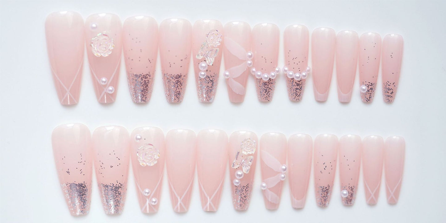 Rose Ribbon Fake Nail Tip