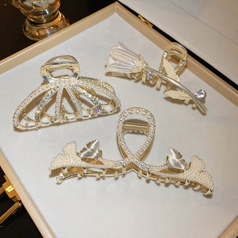 Diamond Pearl Gingko Leaf Butterfly Tulip Hairpin