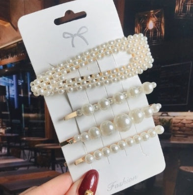 Simple Side Clip Girl Heart Pearl One Word Clip Bangs Clip Set