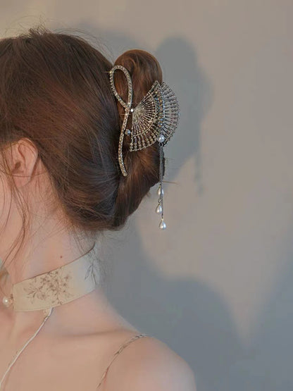 Fan Tassel Grip Female Gentle Elegant Hair Claw Korean Large Shark Clip Hairware Wholesale