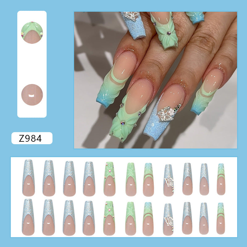 Thin And Glittering Long Ballet Nail Disassembly Nail Sticker Diamond Type 24 Pieces
