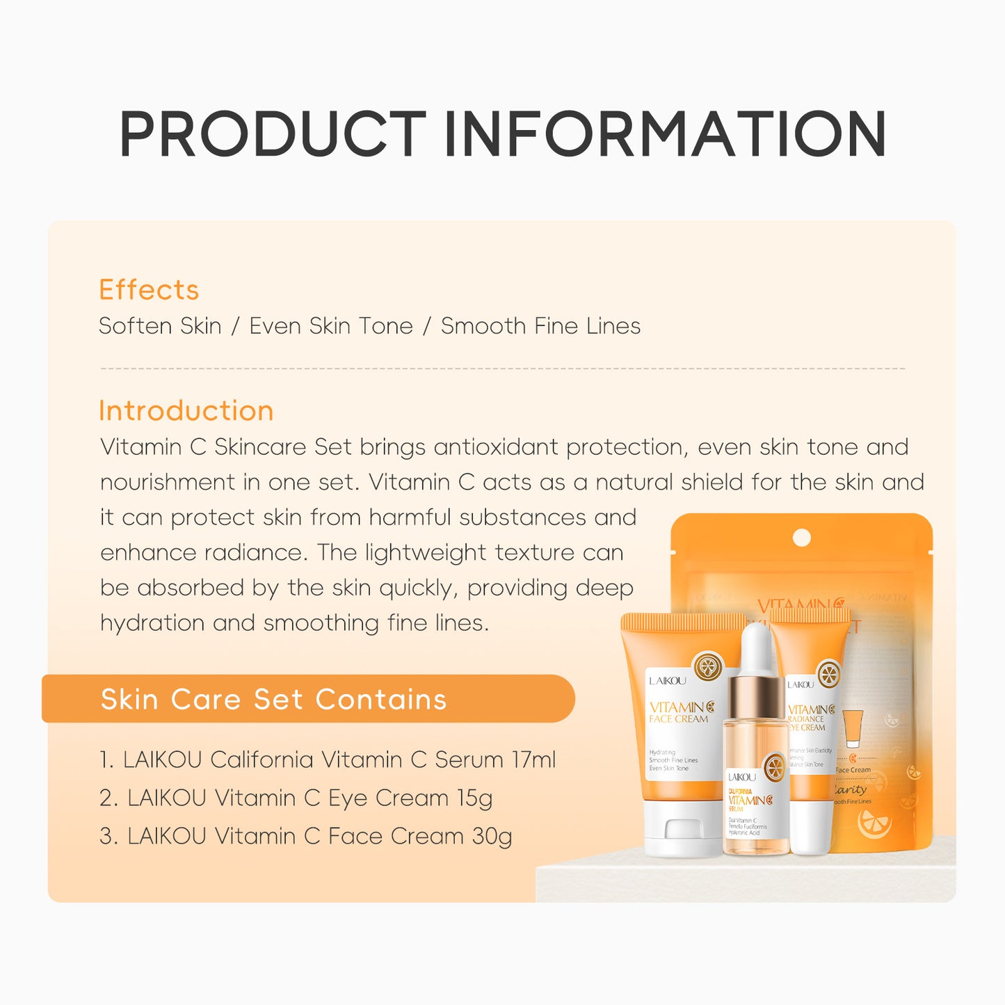 Laikou Vitamin C Skin Care Set 3-piece Set