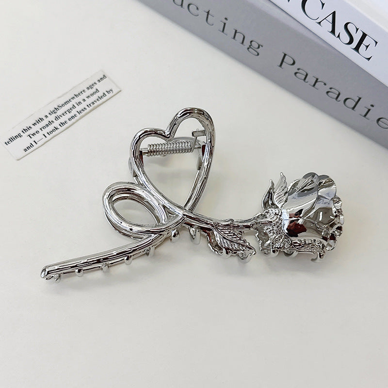 Metal Rose Flower Hair Clip Back Head Hair Ornaments
