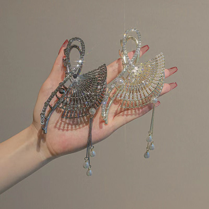 Fan Tassel Grip Female Gentle Elegant Hair Claw Korean Large Shark Clip Hairware Wholesale