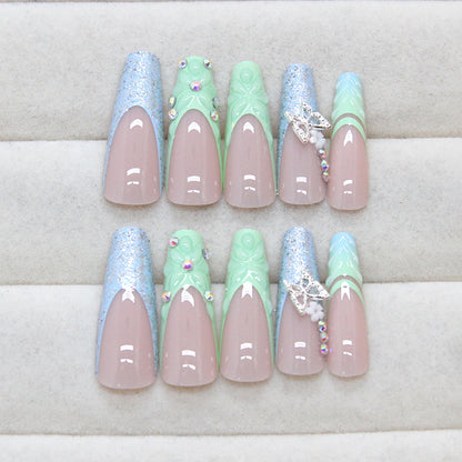 Thin And Glittering Long Ballet Nail Disassembly Nail Sticker Diamond Type 24 Pieces