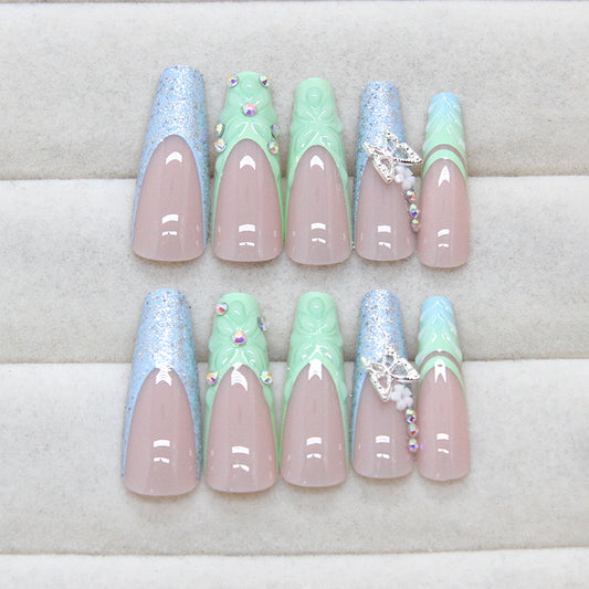 Thin And Glittering Long Ballet Nail Disassembly Nail Sticker Diamond Type 24 Pieces