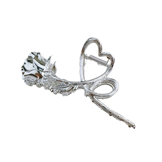 Metal Rose Flower Hair Clip Back Head Hair Ornaments